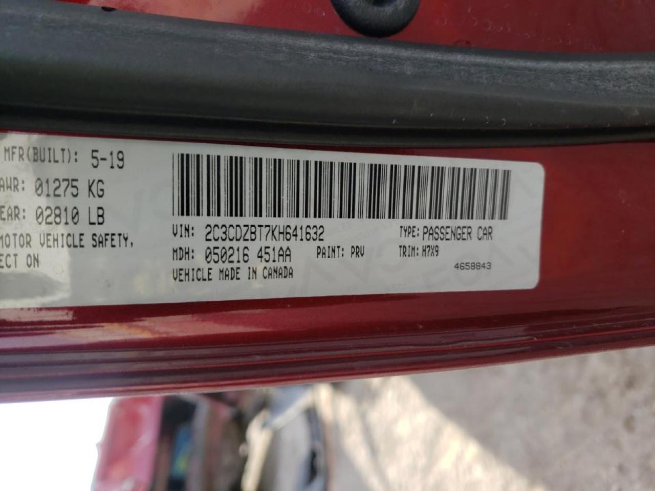 Photo 10 from auction – 2019 DODGE CHALLENGER with VIN 2C3CDZBT7KH641632
