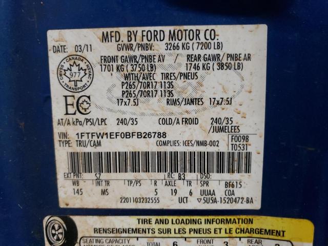 Photo 10 from auction – 2011 FORD F150 with VIN 1FTFW1EF0BFB26788