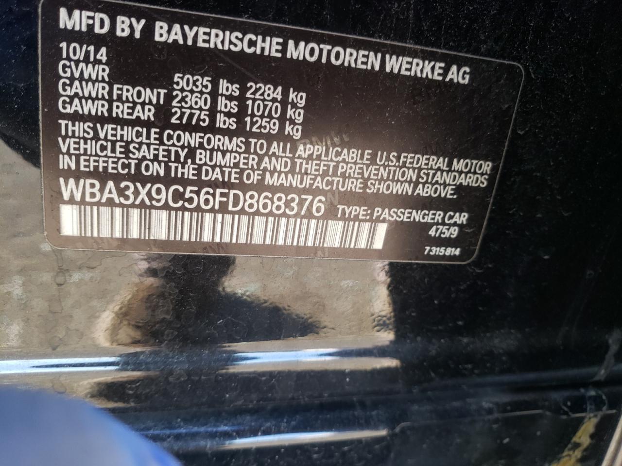 Photo 10 from auction – 2015 BMW 335 XIGT with VIN WBA3X9C56FD868376