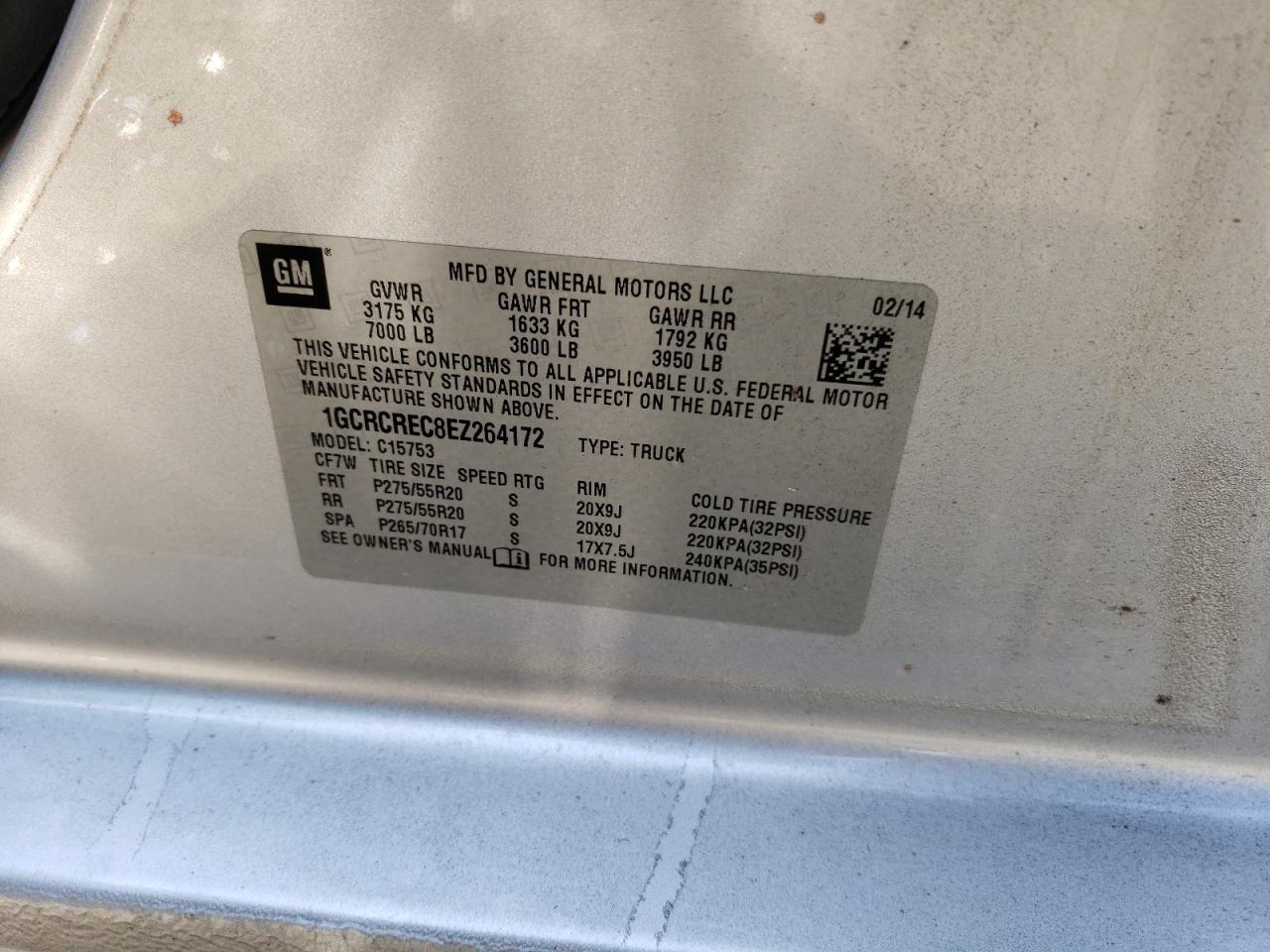Photo 10 from auction – 2014 CHEVROLET SILVERADO with VIN 1GCRCREC8EZ264172