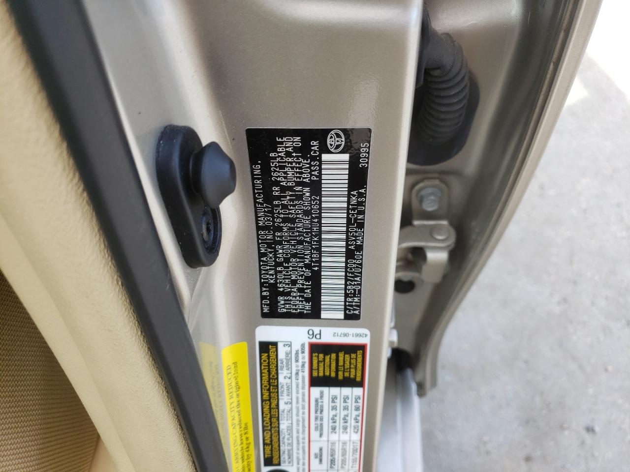 Photo 10 from auction – 2017 TOYOTA CAMRY LE with VIN 4T1BF1FK1HU410652