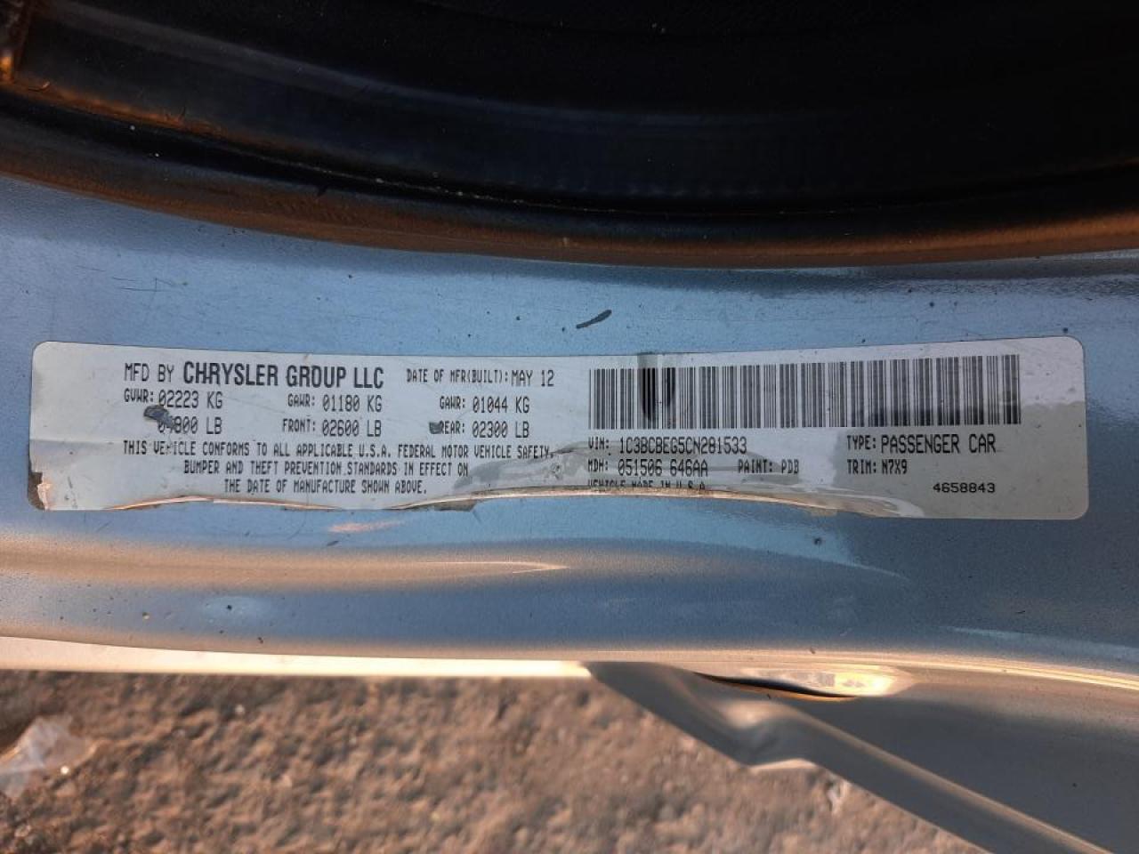 Photo 10 from auction – 2012 CHRYSLER 200 TOURIN with VIN 1C3BCBEG5CN281533