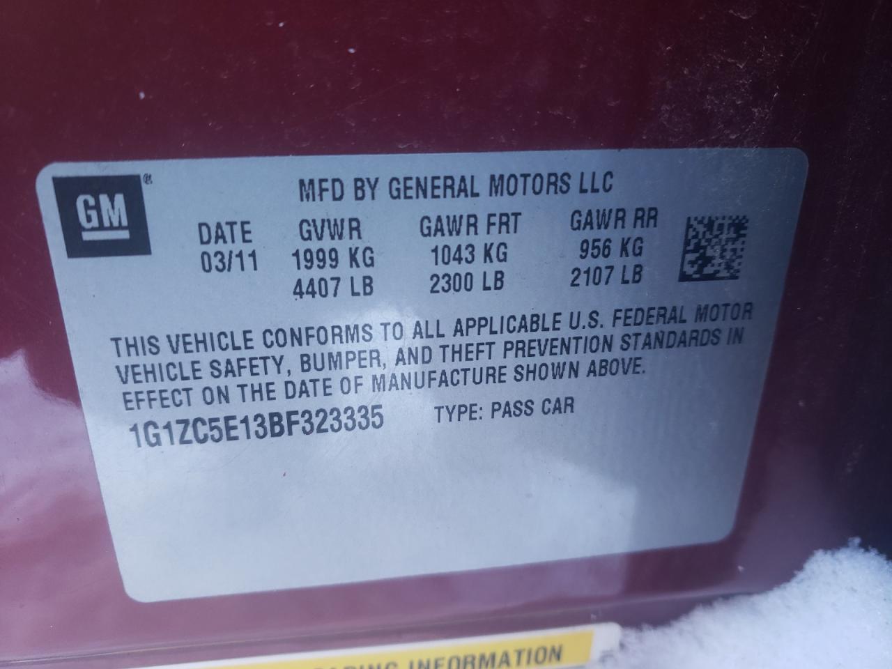 Photo 10 from auction – 2011 CHEVROLET MALIBU 1LT with VIN 1G1ZC5E13BF323335