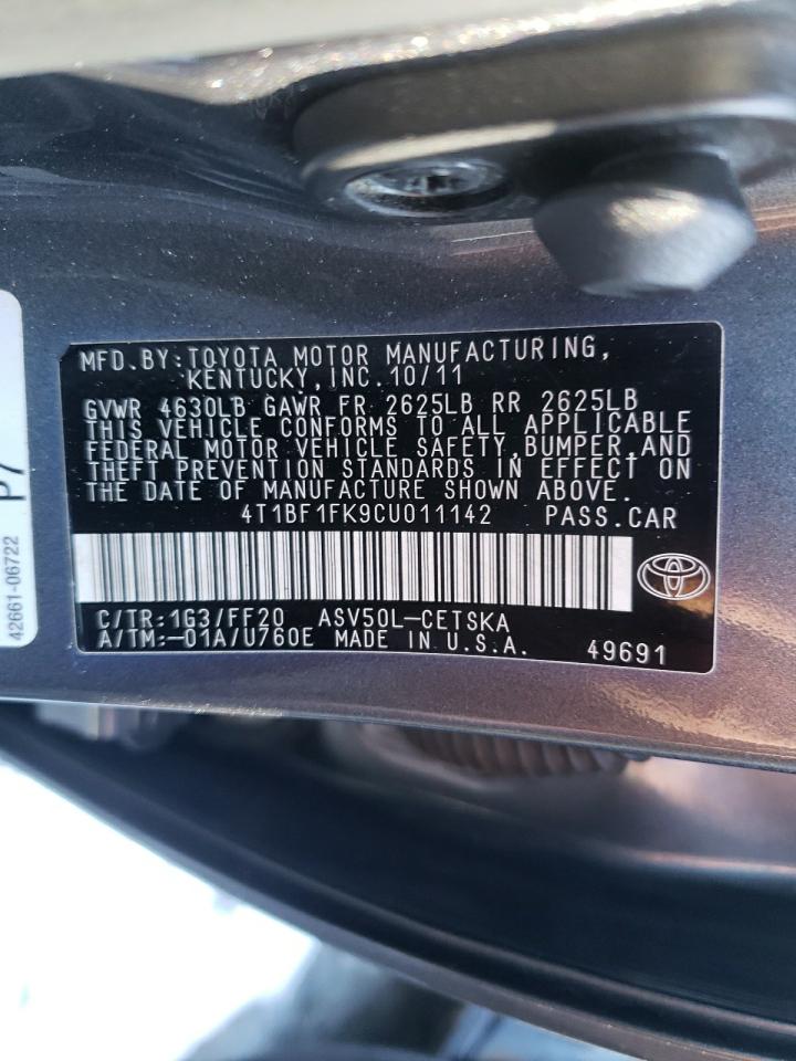 Photo 10 from auction – 2012 TOYOTA CAMRY BASE with VIN 4T1BF1FK9CU011142