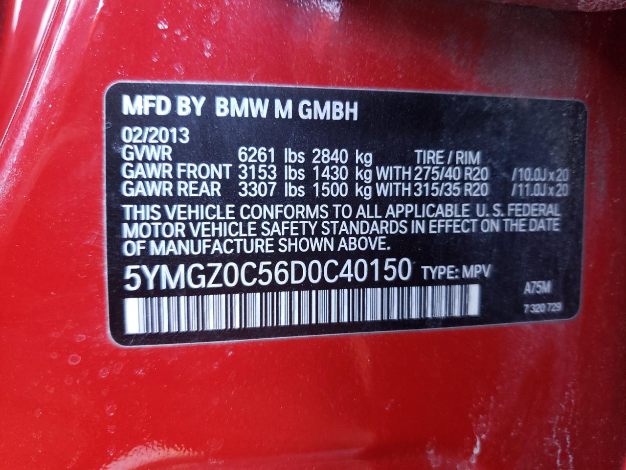 Photo 10 from auction – 2013 BMW X6 M with VIN 5YMGZ0C56D0C40150