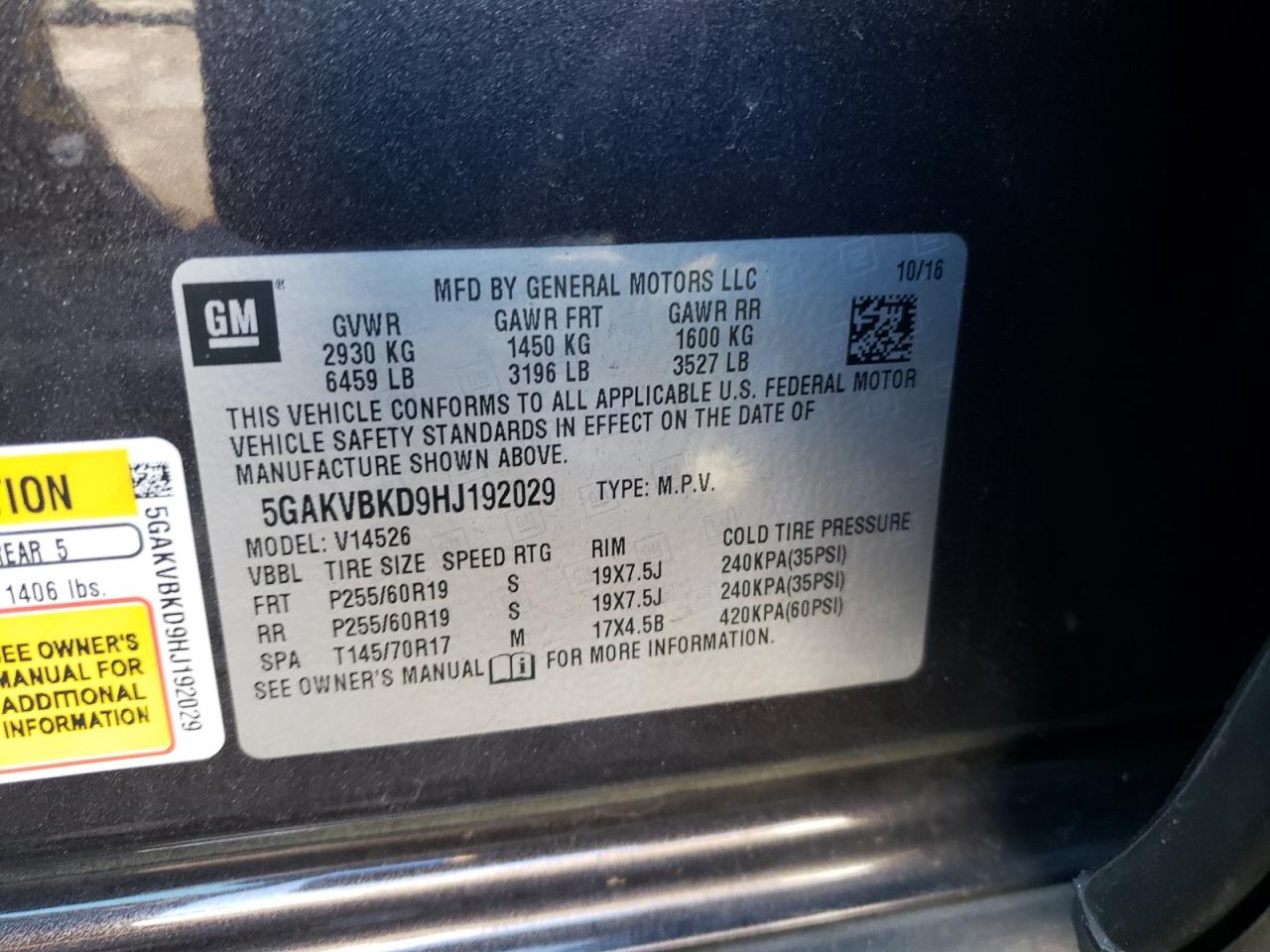 Photo 10 from auction – 2017 BUICK ENCLAVE with VIN 5GAKVBKD9HJ192029