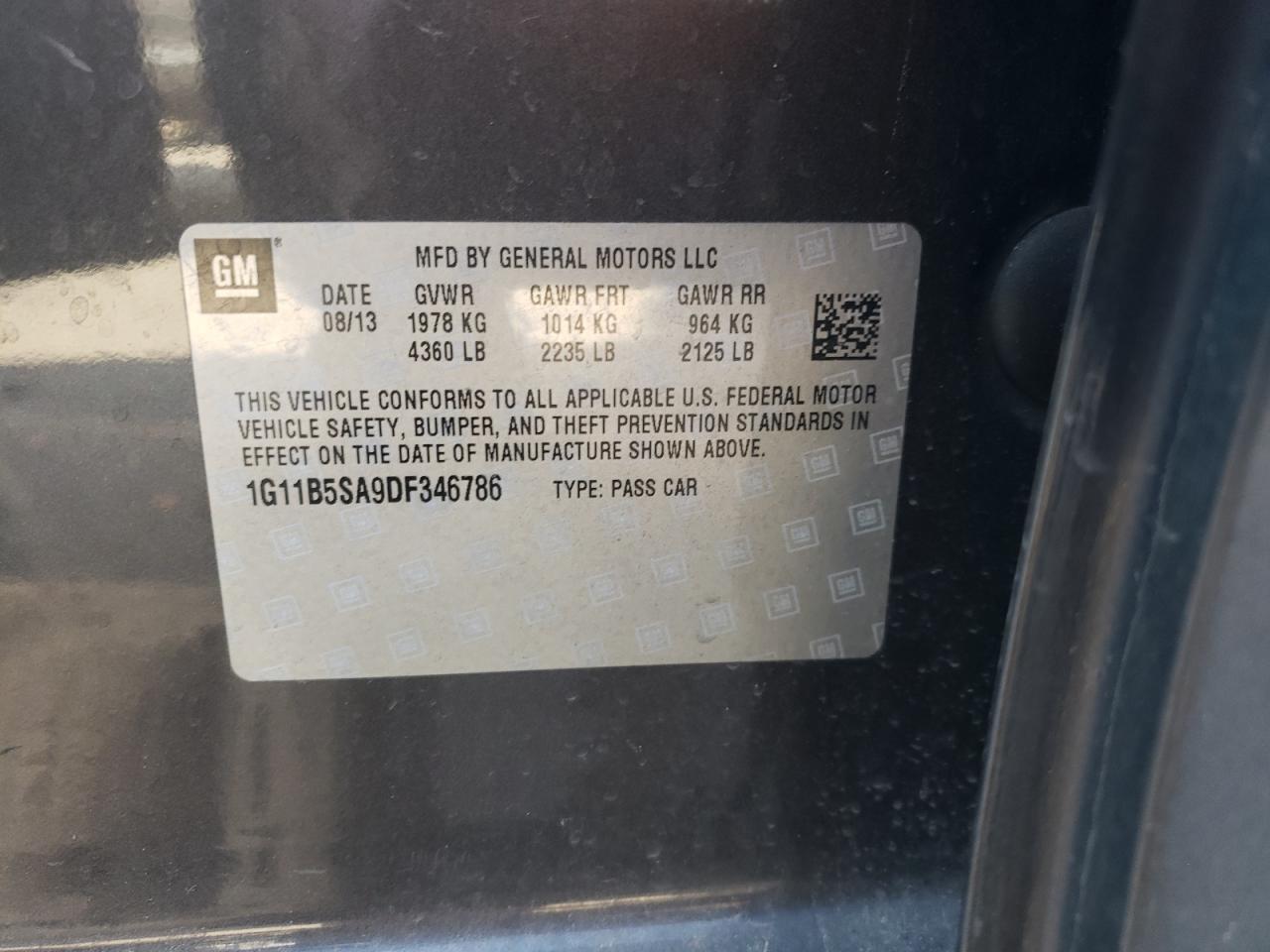 Photo 10 from auction – 2013 CHEVROLET MALIBU LS with VIN 1G11B5SA9DF346786