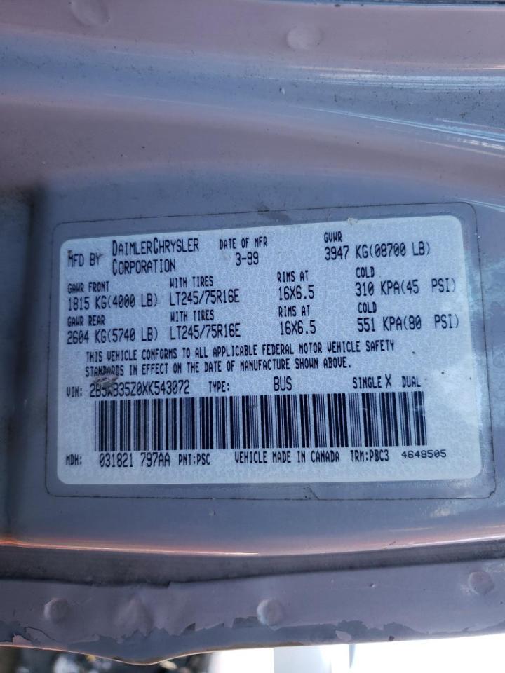 Photo 10 from auction – 1999 DODGE RAM WAGON with VIN 2B5WB35Z0XK543072