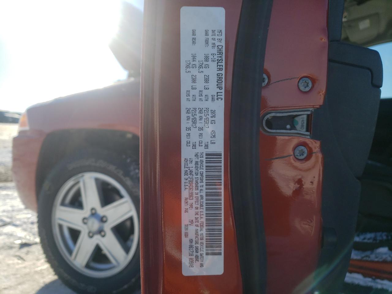 Photo 10 from auction – 2010 JEEP COMPASS SP with VIN 1J4NF1FB9AD619963