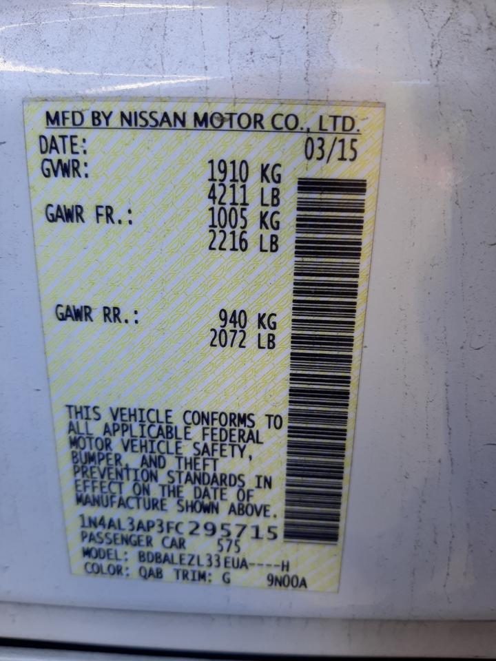 Photo 10 from auction – 2015 NISSAN ALTIMA 2.5 with VIN 1N4AL3AP3FC295715