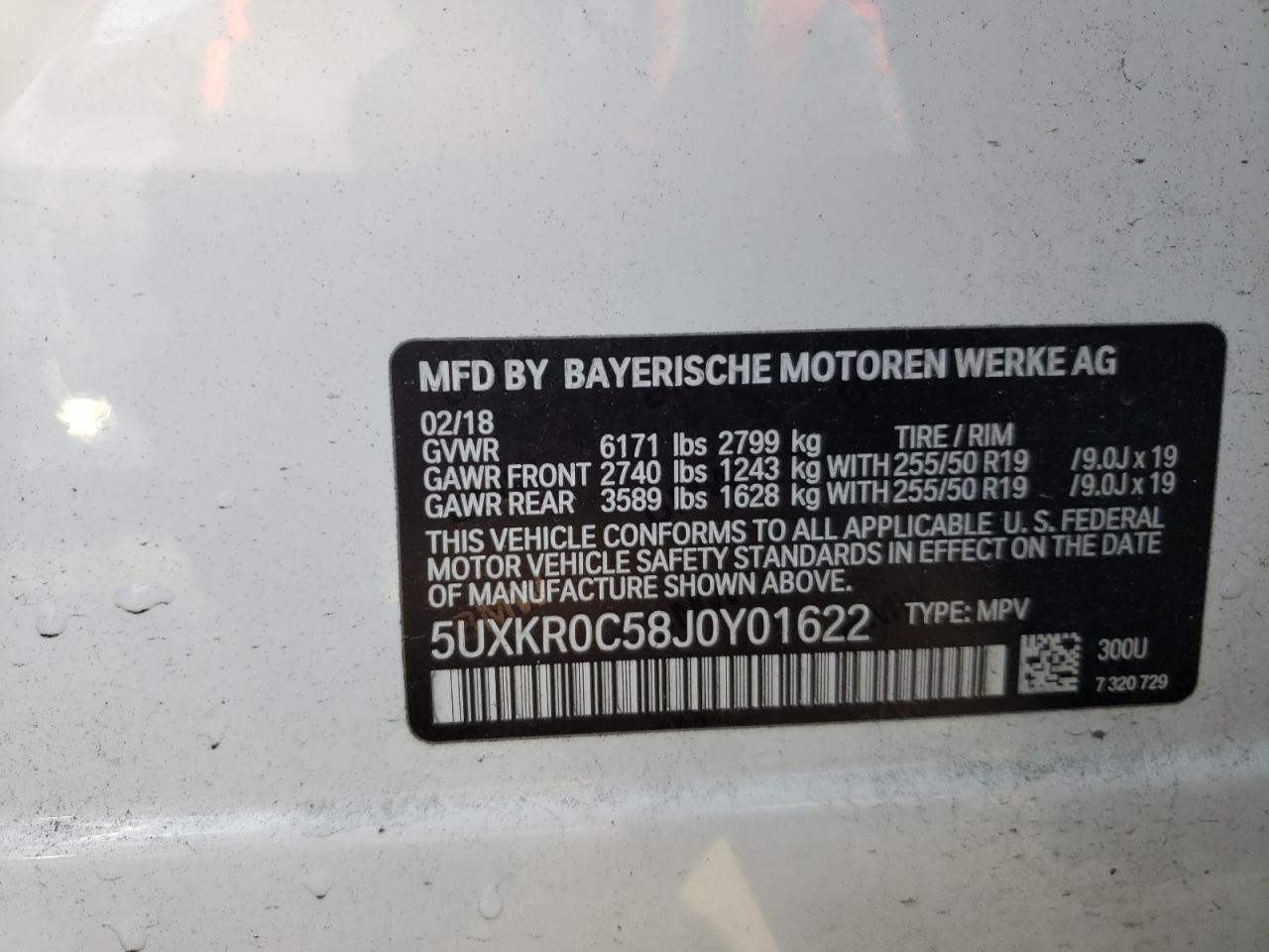 Photo 10 from auction – 2018 BMW X5 XDRIVE3 with VIN 5UXKR0C58J0Y01622