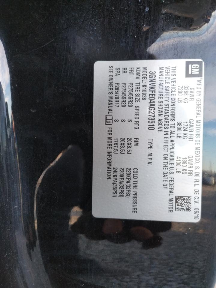 Photo 10 from auction – 2010 CHEVROLET AVALANCHE with VIN 3GNVKFE04AG273510