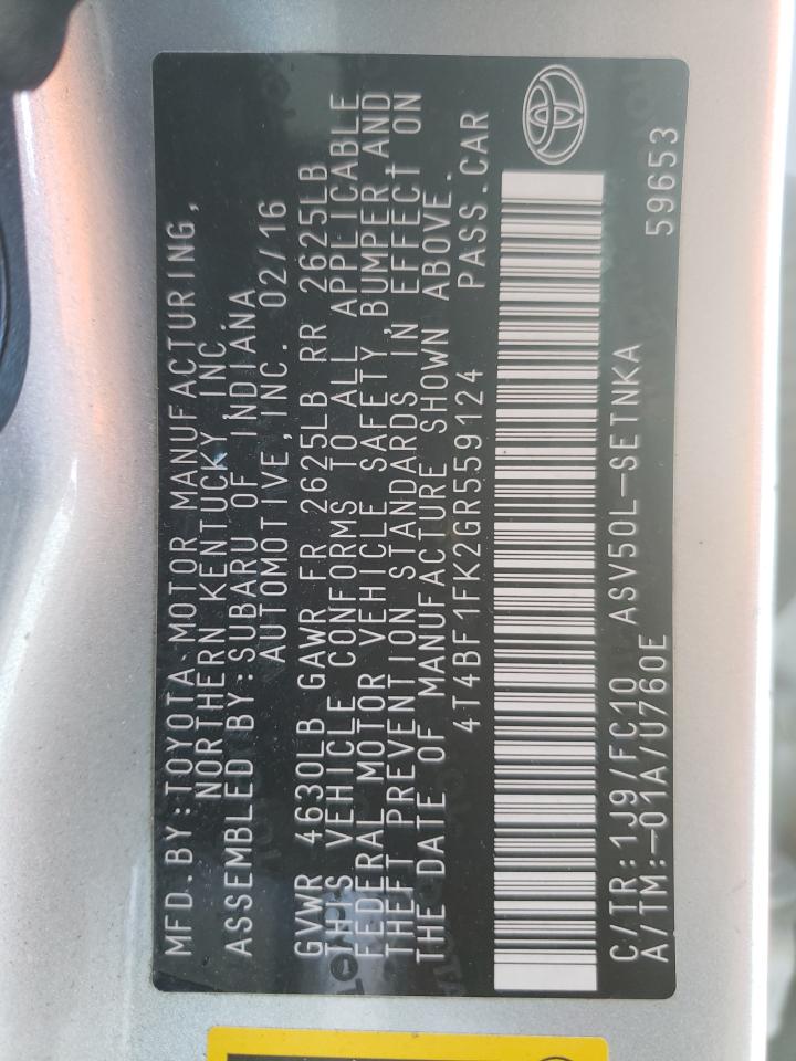 Photo 10 from auction – 2016 TOYOTA CAMRY LE with VIN 4T4BF1FK2GR559124