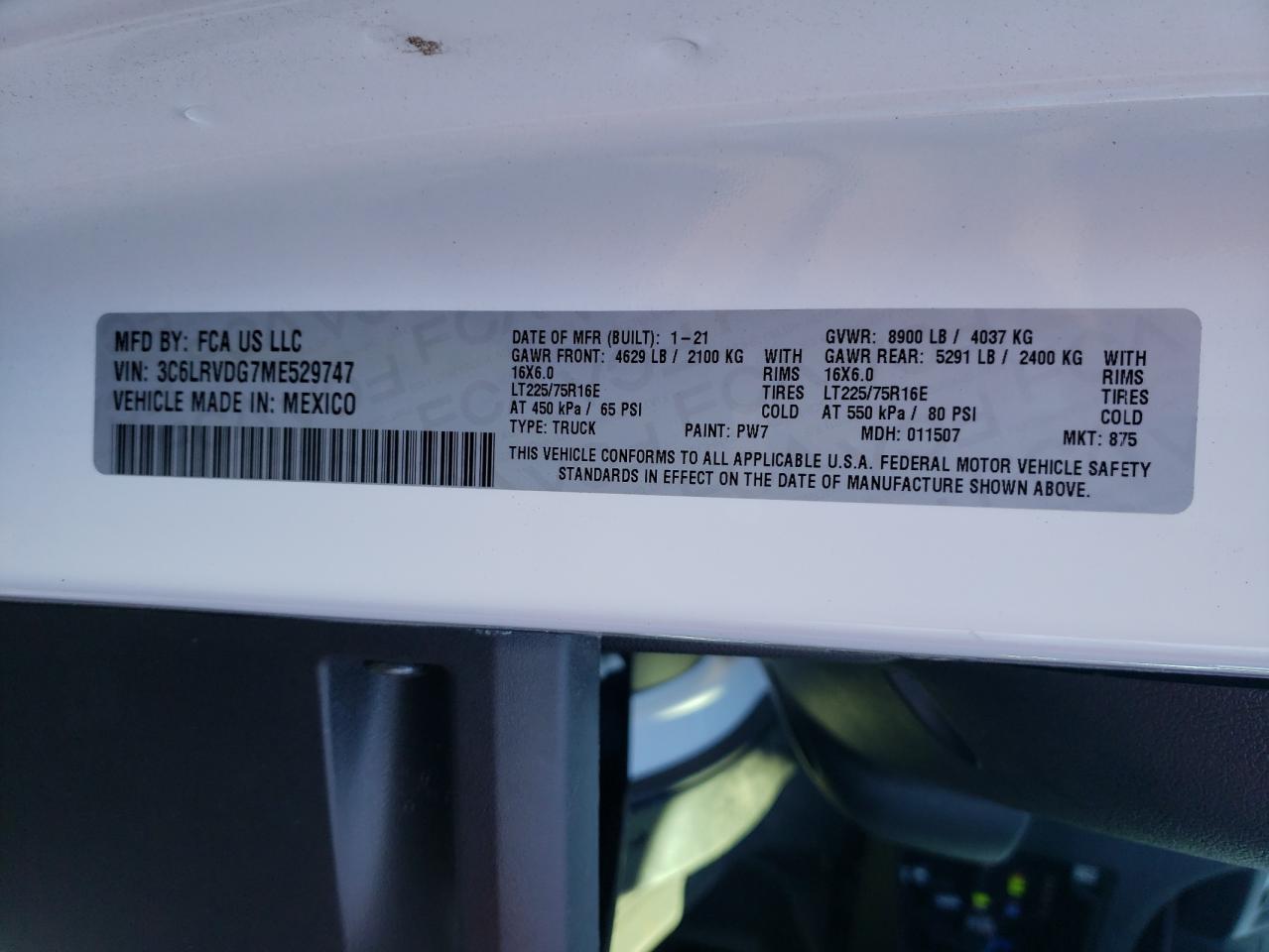 Photo 10 from auction – 2021 RAM PROMASTER with VIN 3C6LRVDG7ME529747