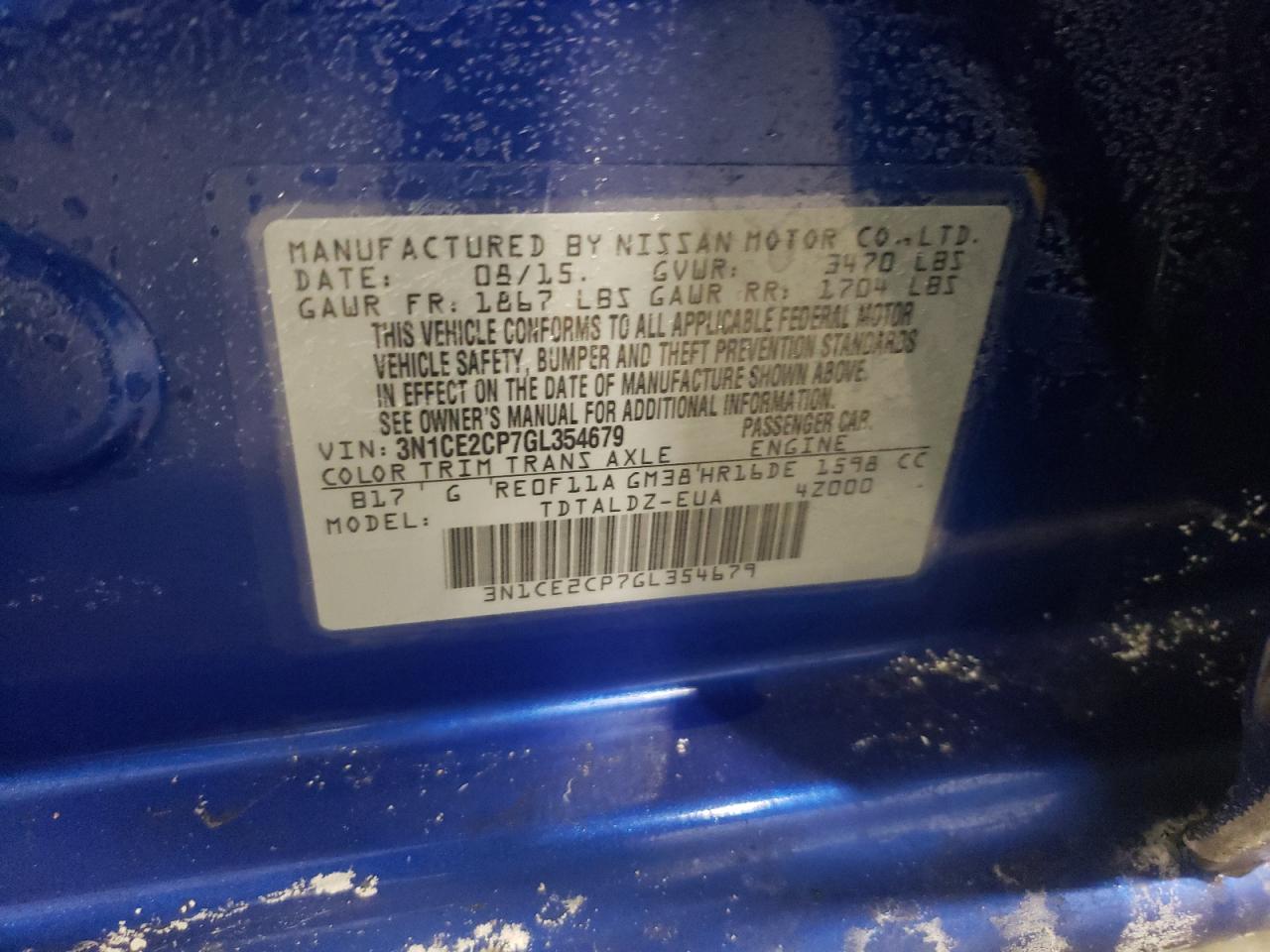 Photo 10 from auction – 2016 NISSAN VERSA NOTE with VIN 3N1CE2CP7GL354679