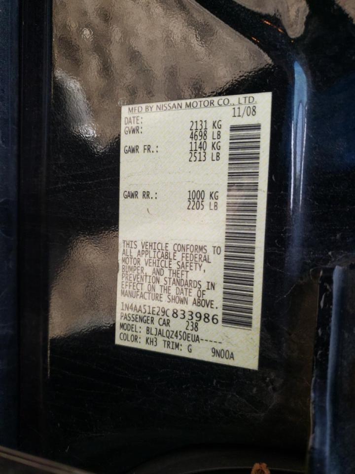 Photo 10 from auction – 2009 NISSAN MAXIMA S with VIN 1N4AA51E29C833986