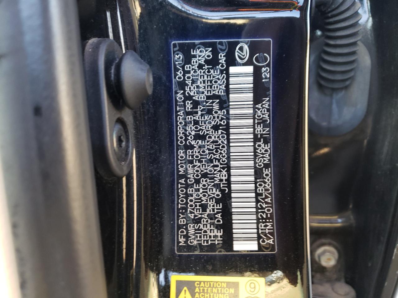 Photo 10 from auction – 2013 LEXUS ES 350 with VIN JTHBK1GG6D2071675
