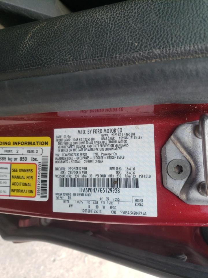 Photo 10 from auction – 2016 FORD FUSION SE with VIN 1FA6P0H77G5129928