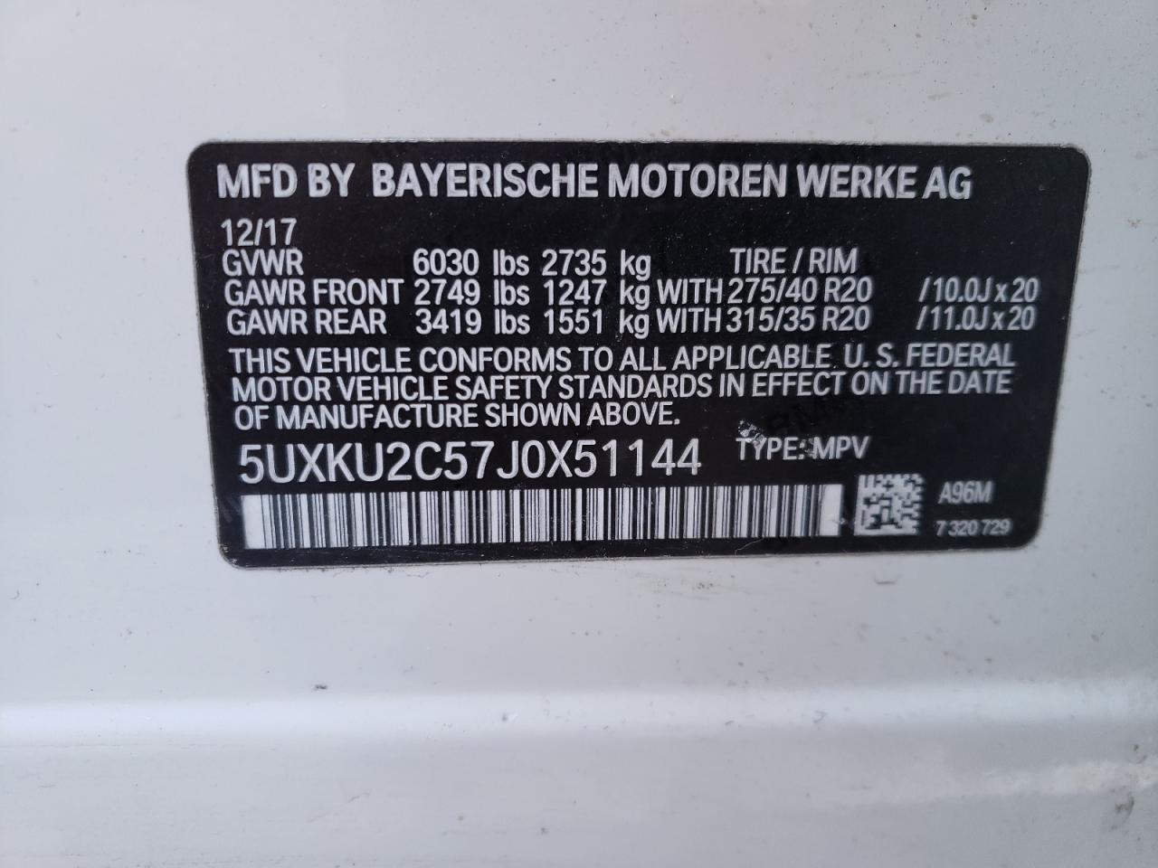 Photo 10 from auction – 2018 BMW X6 XDRIVE3 with VIN 5UXKU2C57J0X51144