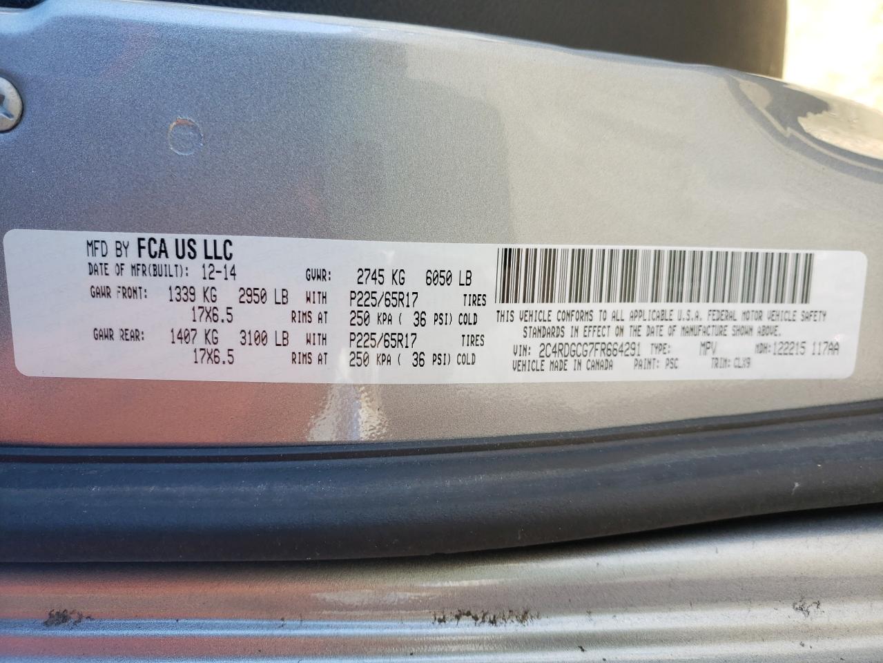 Photo 10 from auction – 2015 DODGE GRAND CARA with VIN 2C4RDGCG7FR664291