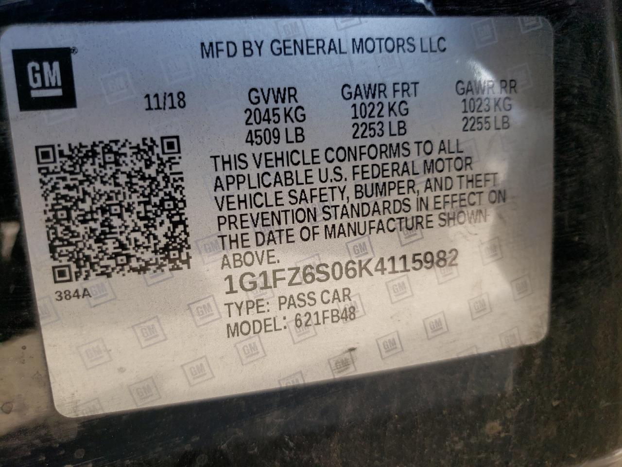 Photo 10 from auction – 2019 CHEVROLET BOLT EV PR with VIN 1G1FZ6S06K4115982