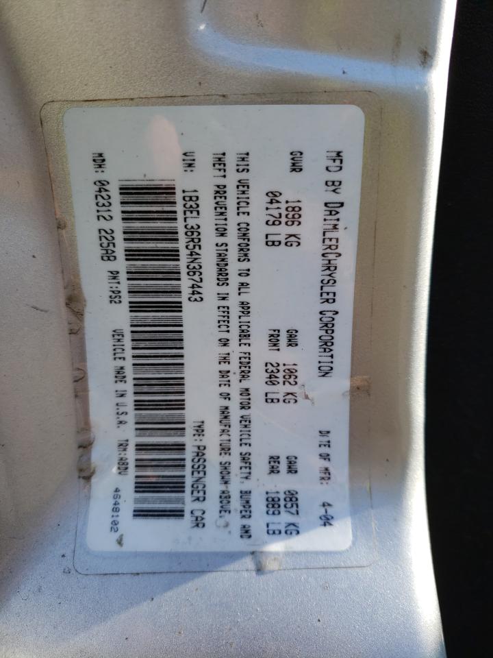 Photo 10 from auction – 2004 DODGE STRATUS SE with VIN 1B3EL36R54N367443