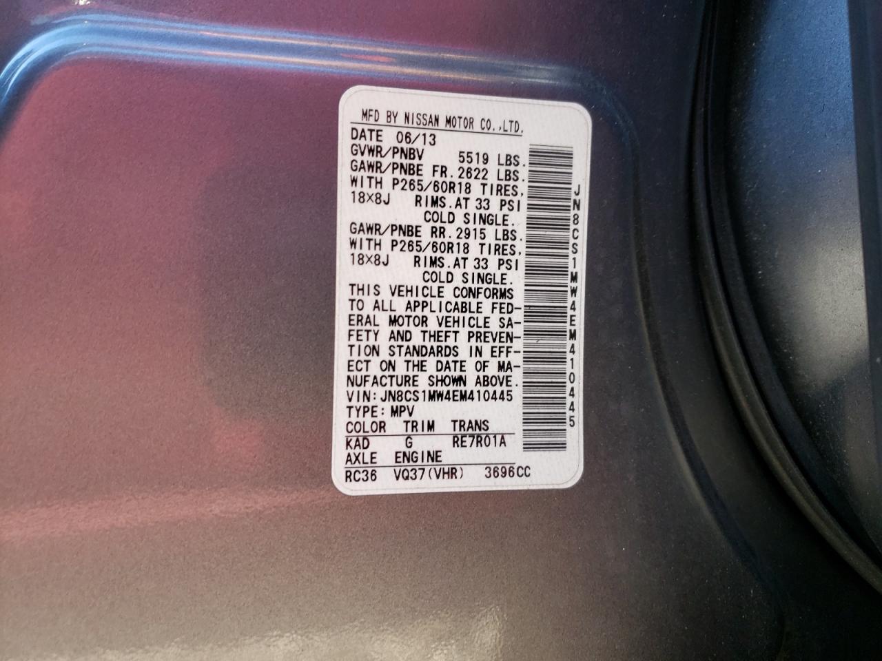 Photo 10 from auction – 2014 INFINITI QX70 with VIN JN8CS1MW4EM410445