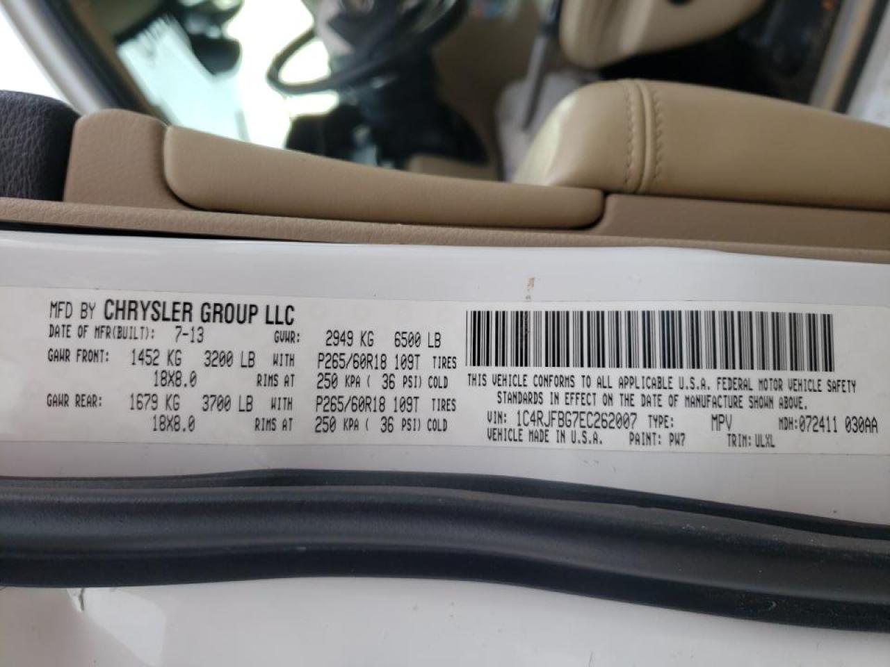Photo 10 from auction – 2014 JEEP GRAND CHER with VIN 1C4RJFBG7EC262007