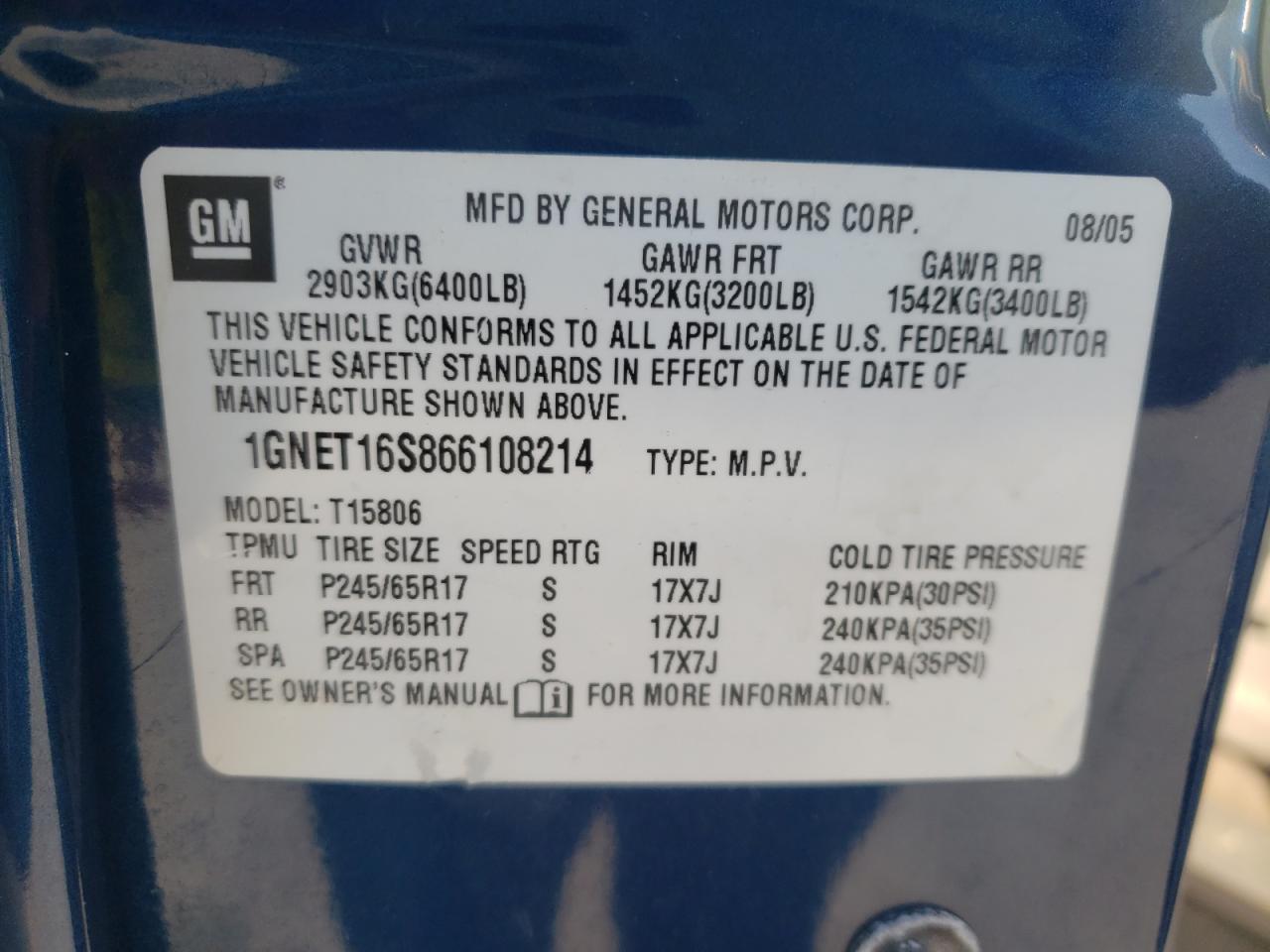 Photo 10 from auction – 2006 CHEVROLET TRAILBLAZE with VIN 1GNET16S866108214