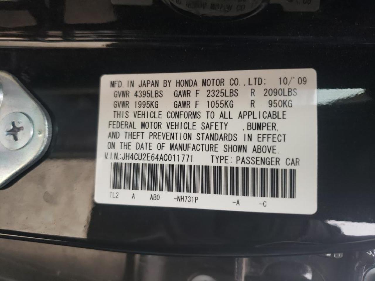 Photo 10 from auction – 2010 ACURA TSX with VIN JH4CU2E64AC011771