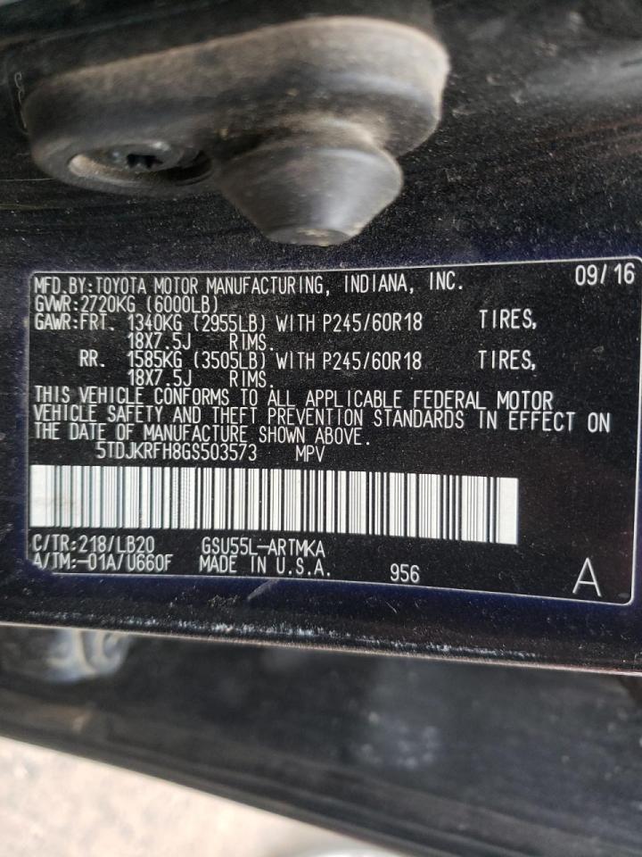 Photo 10 from auction – 2016 TOYOTA HIGHLANDER with VIN 5TDJKRFH8GS503573