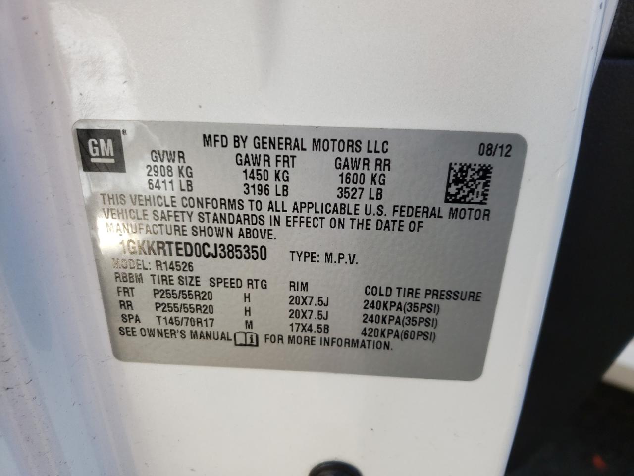 Photo 10 from auction – 2012 GMC ACADIA DEN with VIN 1GKKRTED0CJ385350