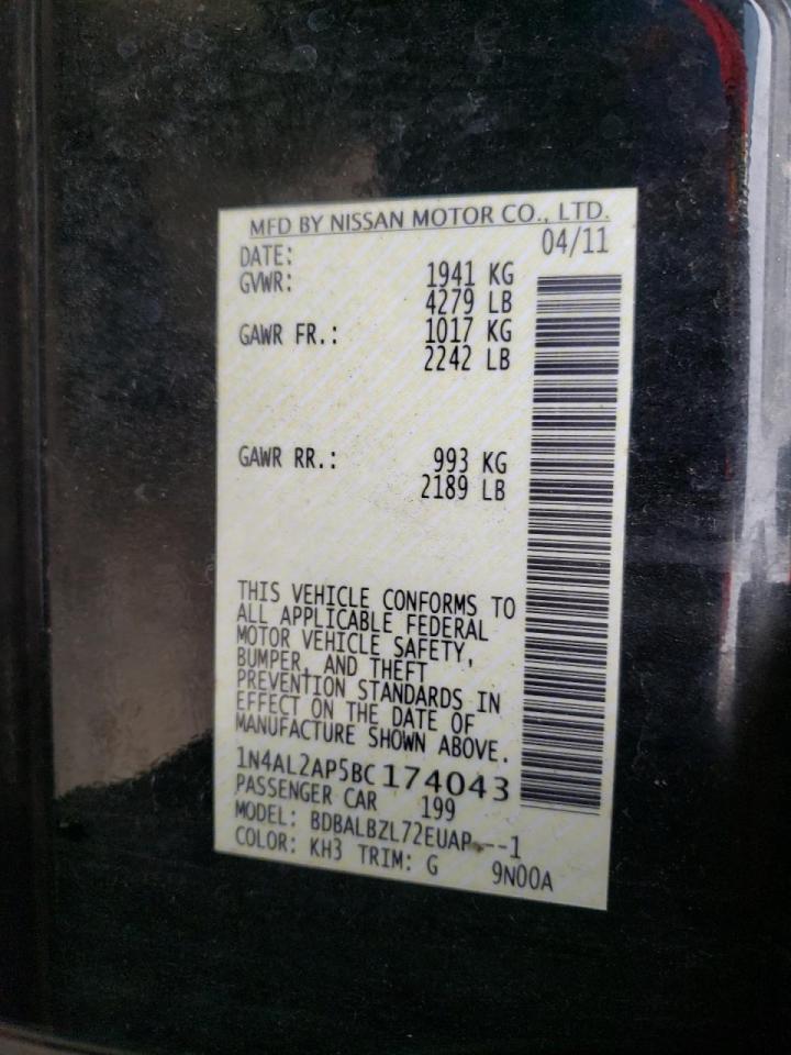 Photo 10 from auction – 2011 NISSAN ALTIMA BAS with VIN 1N4AL2AP5BC174043