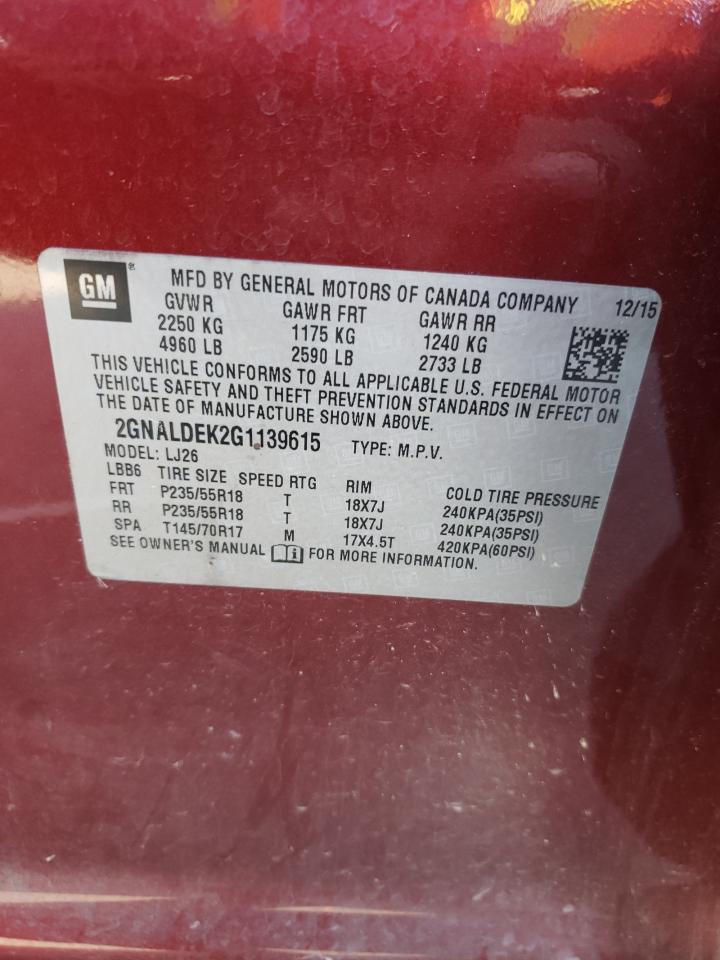 Photo 10 from auction – 2016 CHEVROLET EQUINOX LT with VIN 2GNALDEK2G1139615