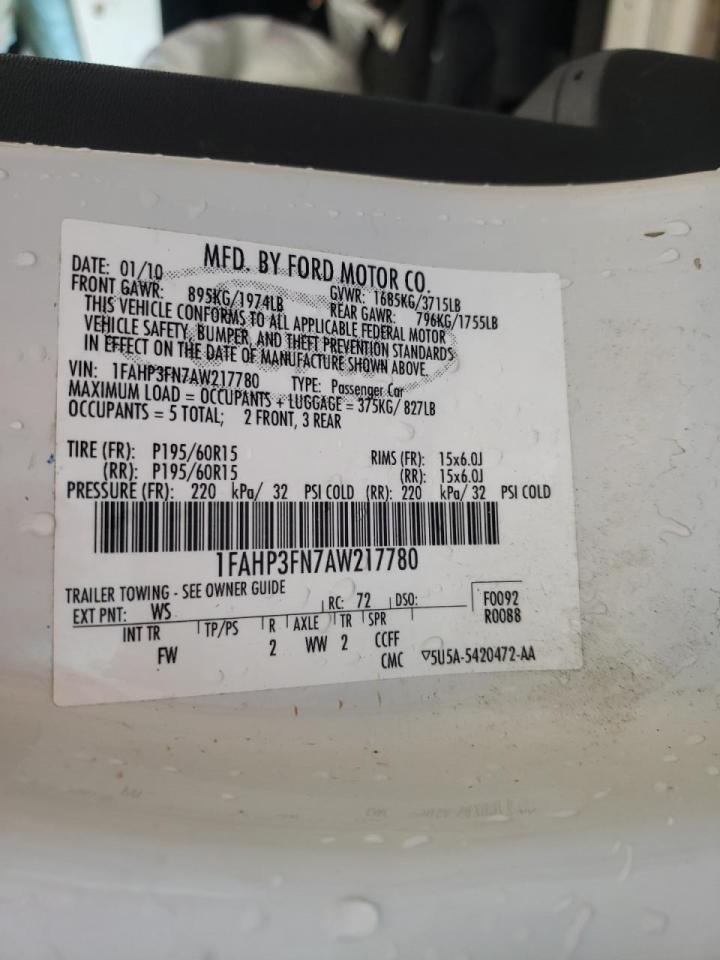 Foto 10 de la subasta – 2010 FORD FOCUS con VIN 1FAHP3FN7AW217780