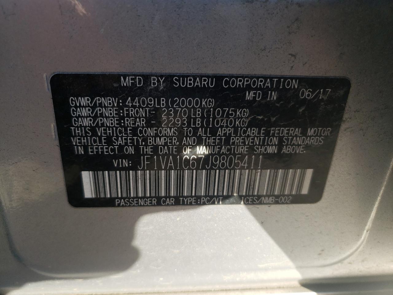 Photo 10 from auction – 2018 SUBARU WRX PREMIU with VIN JF1VA1C67J9805411