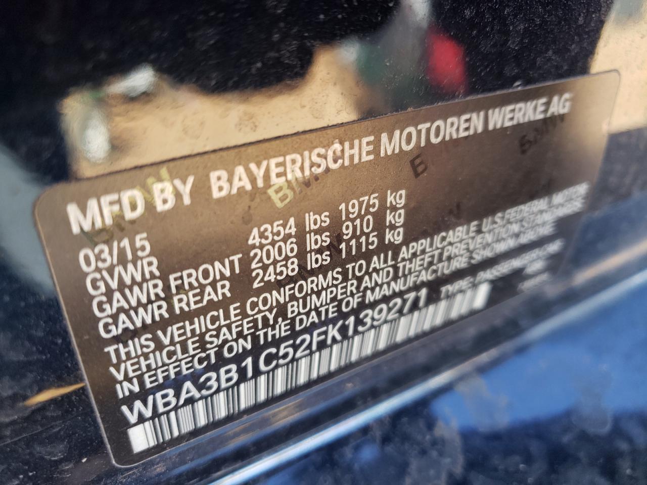 Photo 10 from auction – 2015 BMW 320 I with VIN WBA3B1C52FK139271