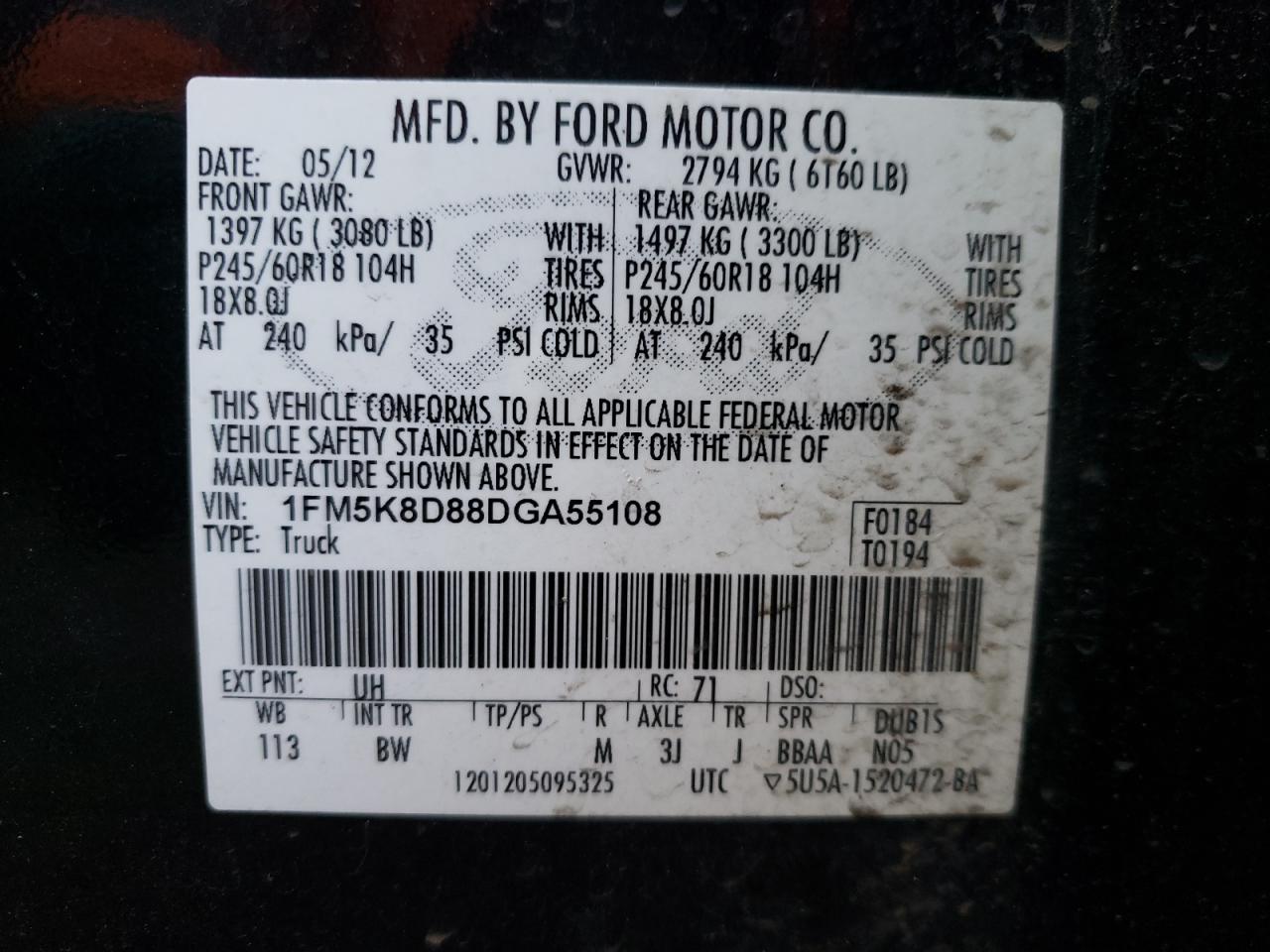 Photo 10 from auction – 2013 FORD EXPLORER X with VIN 1FM5K8D88DGA55108
