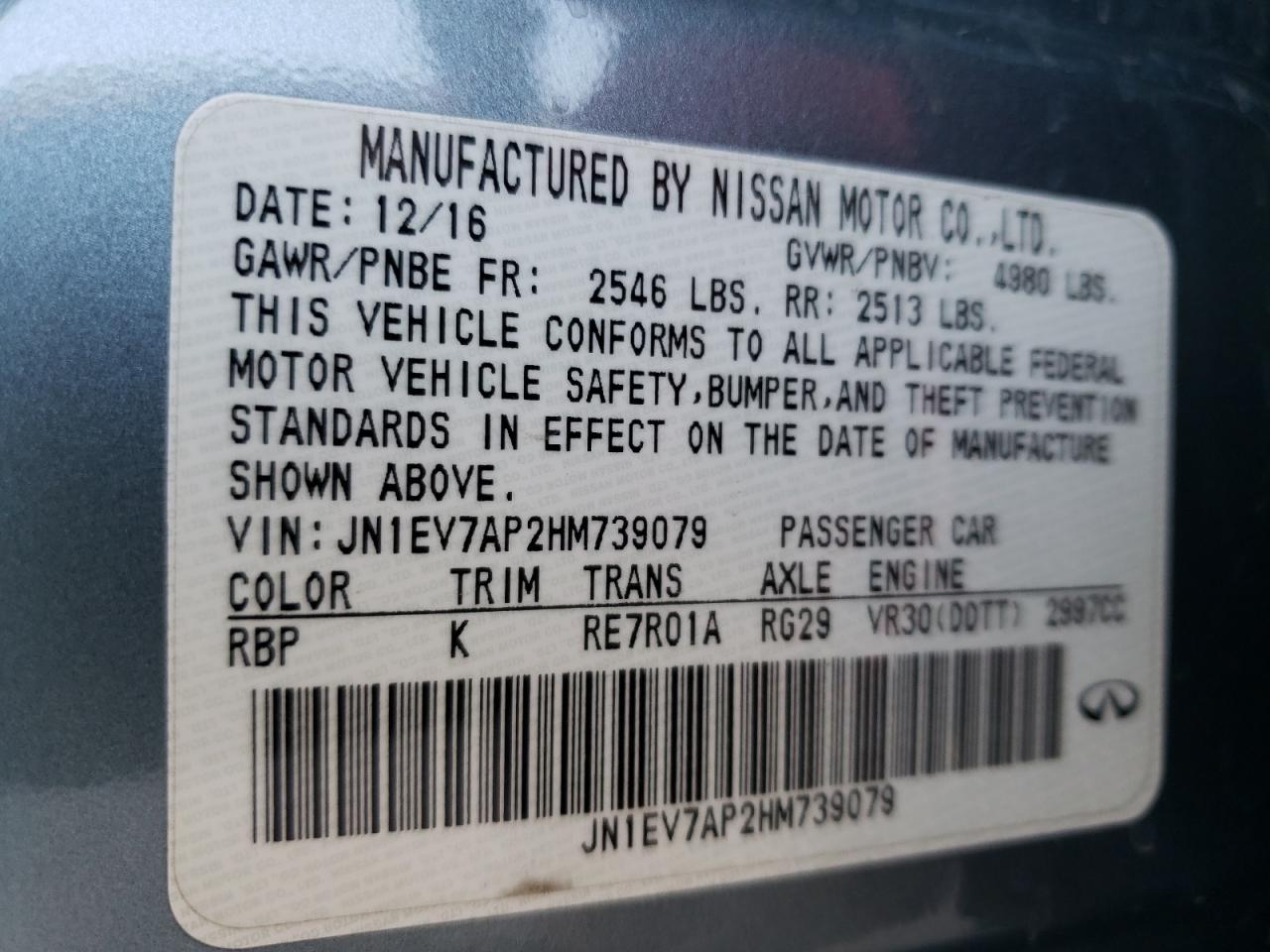Photo 10 from auction – 2017 INFINITI Q50 PREMIU with VIN JN1EV7AP2HM739079