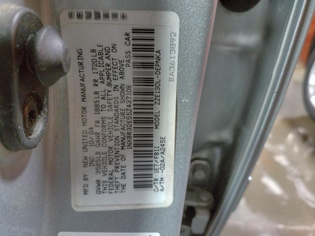 Photo 10 from auction – 2005 TOYOTA COROLLA CE with VIN 1NXBR32E55Z437108