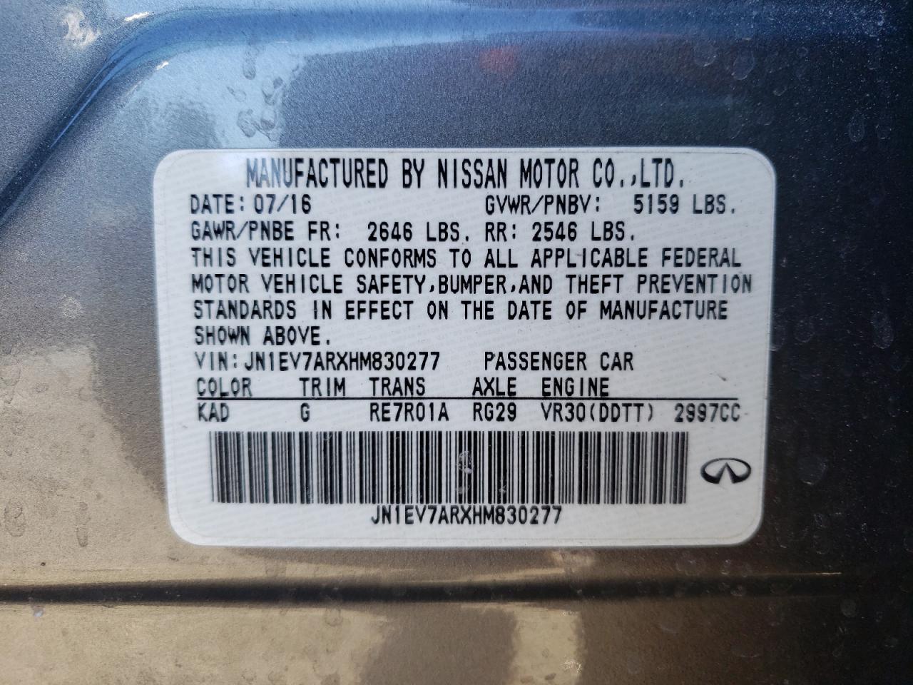 Photo 10 from auction – 2017 INFINITI Q50 PREMIU with VIN JN1EV7ARXHM830277