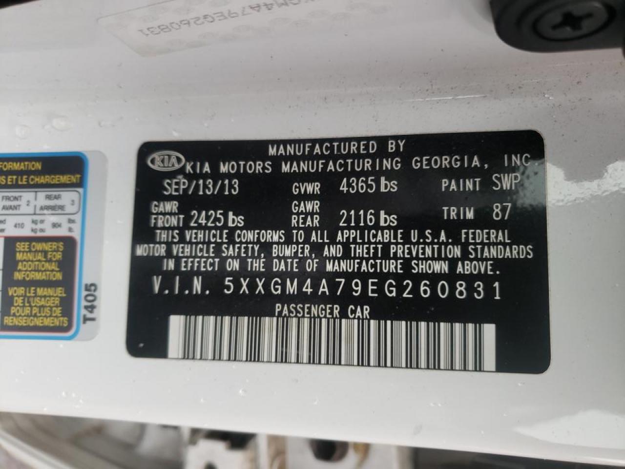 Photo 10 from auction – 2014 KIA OPTIMA LX with VIN 5XXGM4A79EG260831