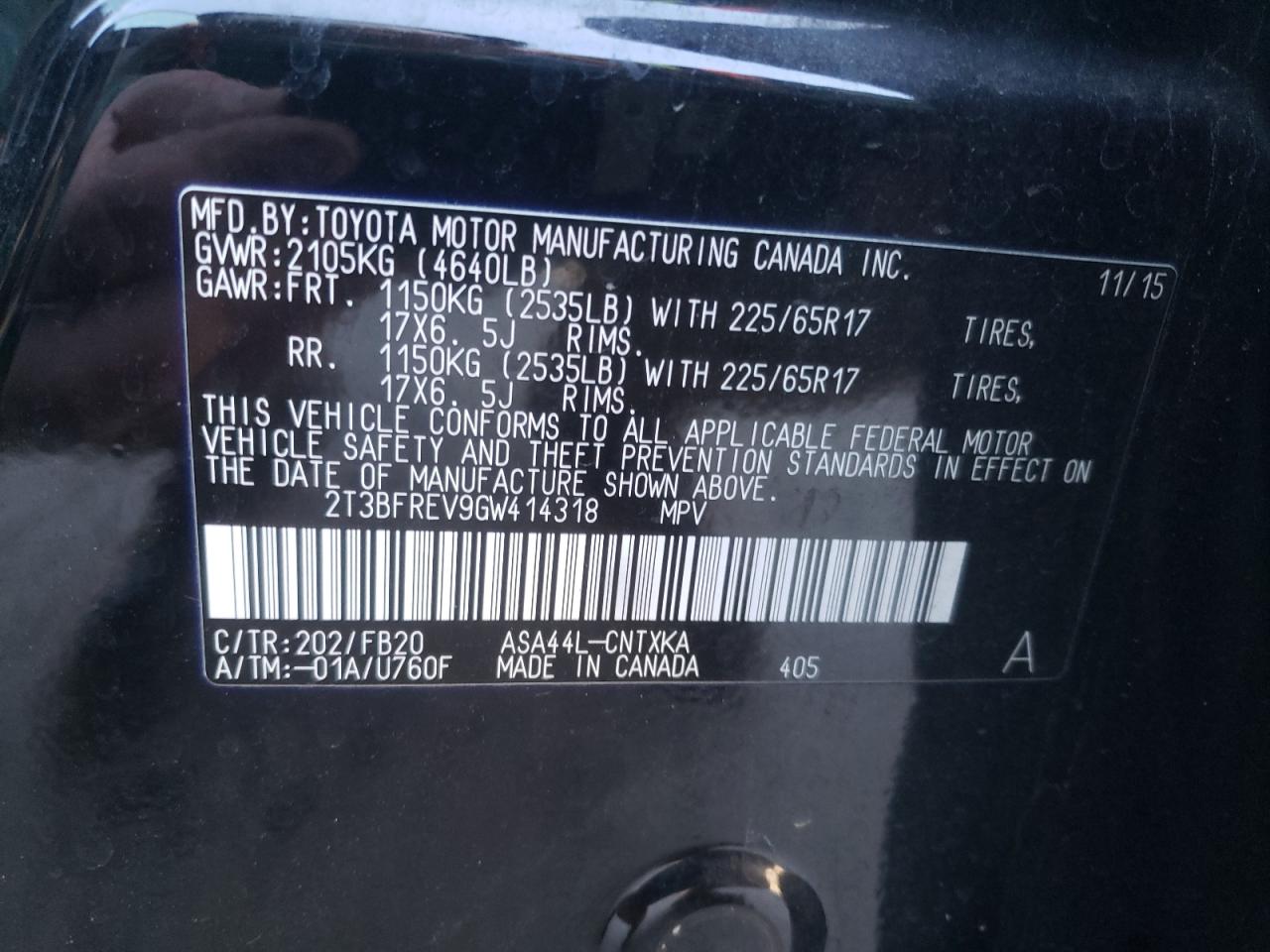 Photo 10 from auction – 2016 TOYOTA RAV4 LE with VIN 2T3BFREV9GW414318