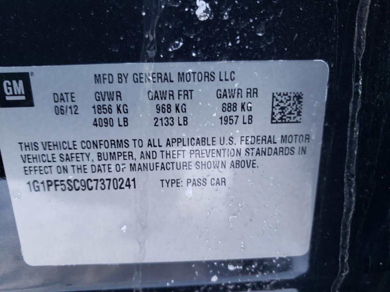 Photo 10 from auction – 2012 CHEVROLET CRUZE LT with VIN 1G1PF5SC9C7370241