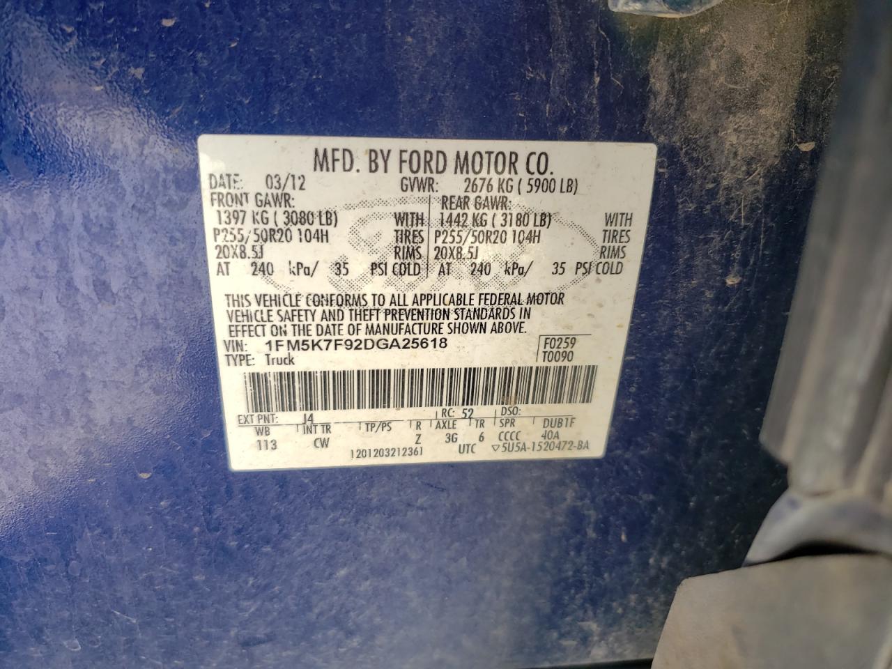 Photo 10 from auction – 2013 FORD EXPLORER L with VIN 1FM5K7F92DGA25618