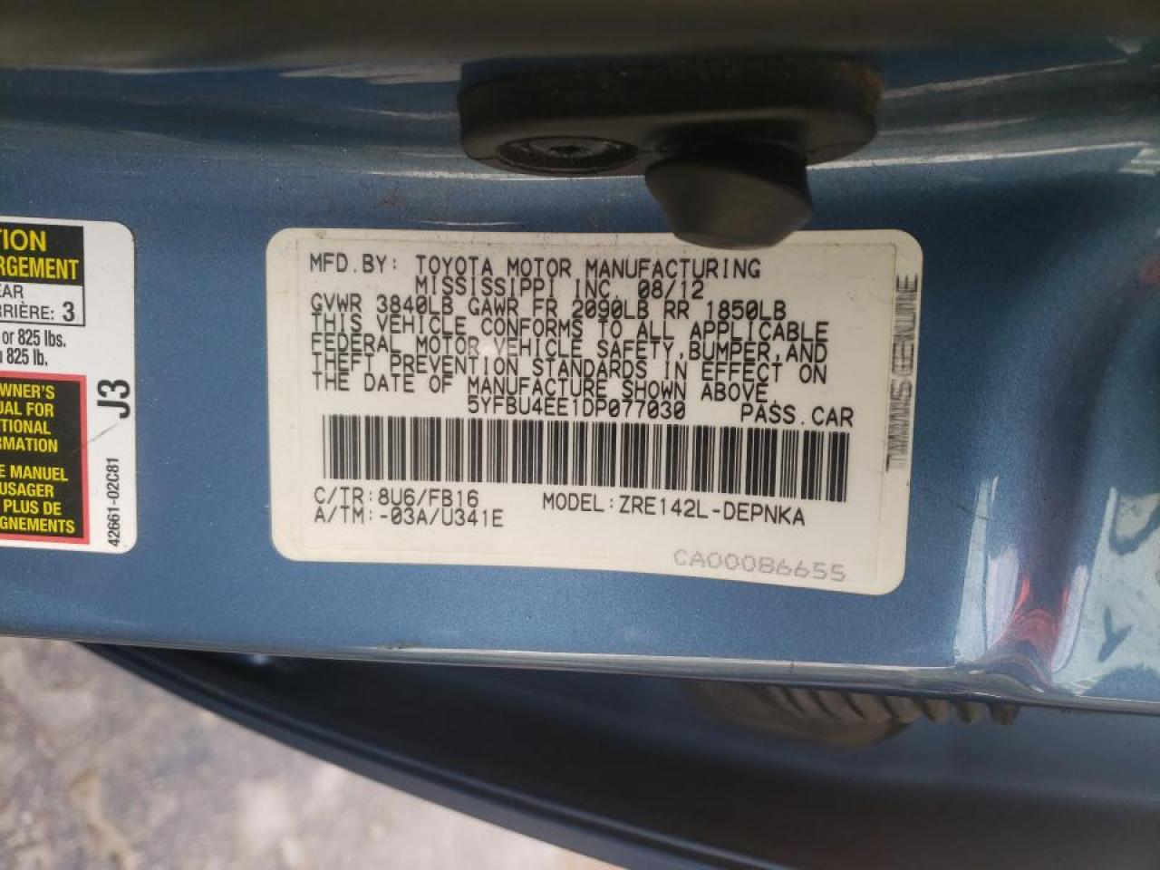 Photo 10 from auction – 2013 TOYOTA COROLLA BA with VIN 5YFBU4EE1DP077030
