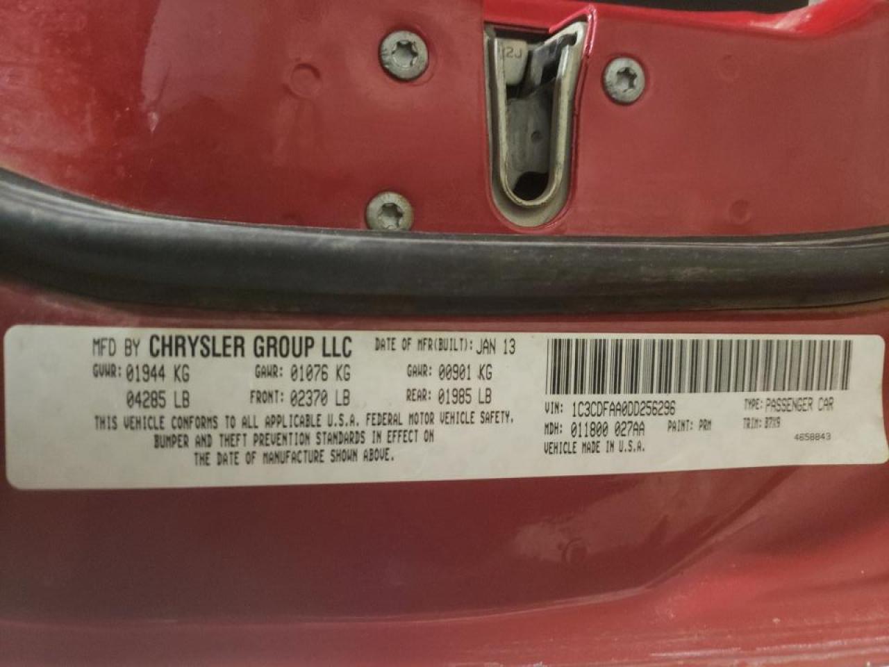 Photo 10 from auction – 2013 DODGE DART SE with VIN 1C3CDFAA0DD256296