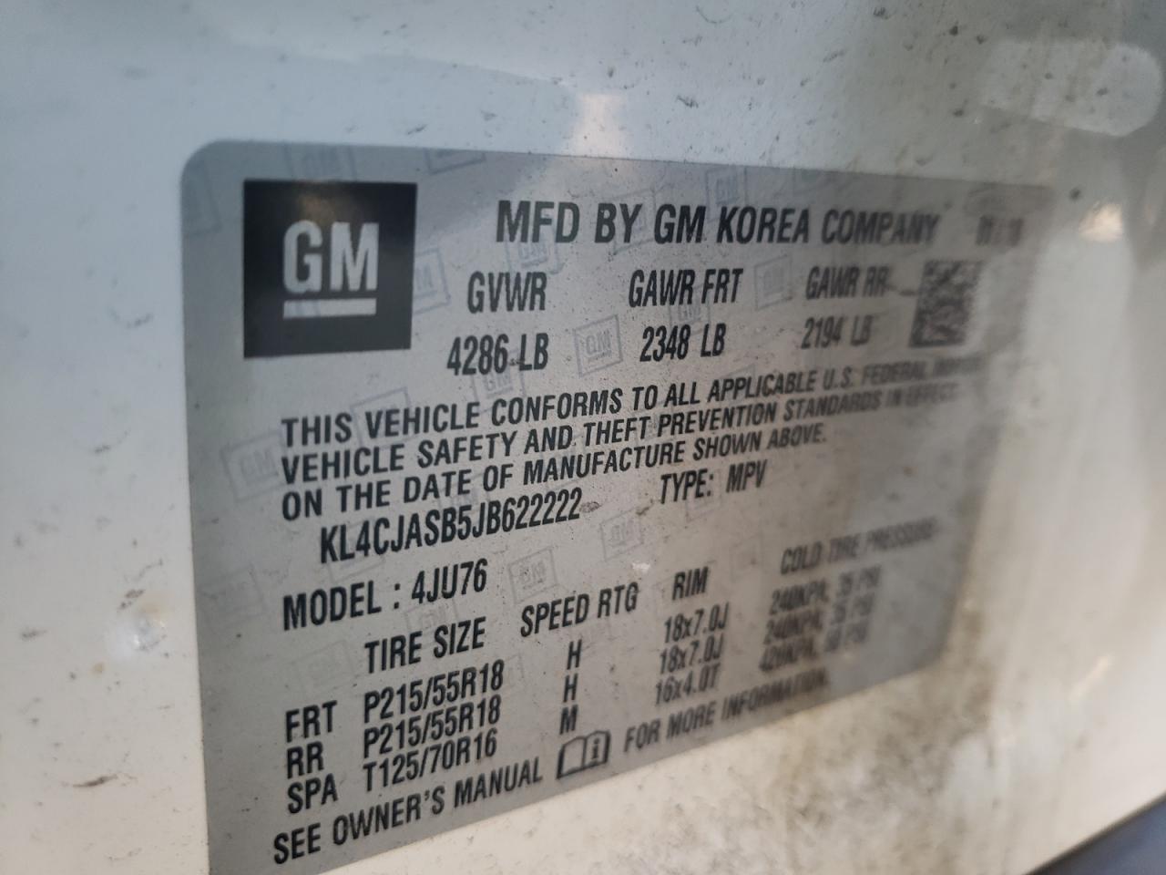 Photo 10 from auction – 2018 BUICK ENCORE PRE with VIN KL4CJASB5JB622222