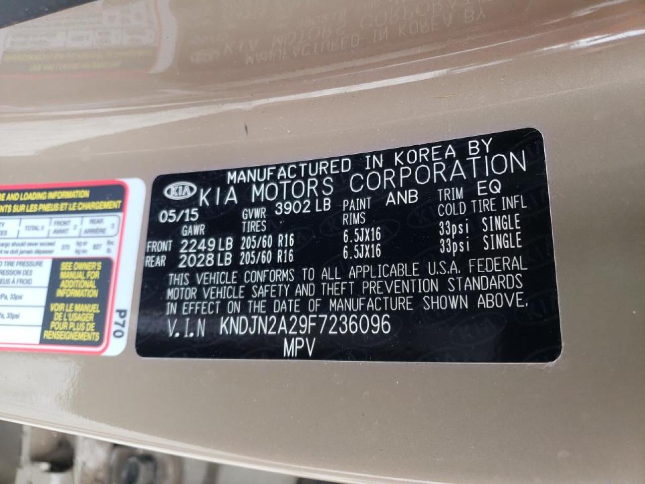 Photo 10 from auction – 2015 KIA SOUL with VIN KNDJN2A29F7236096