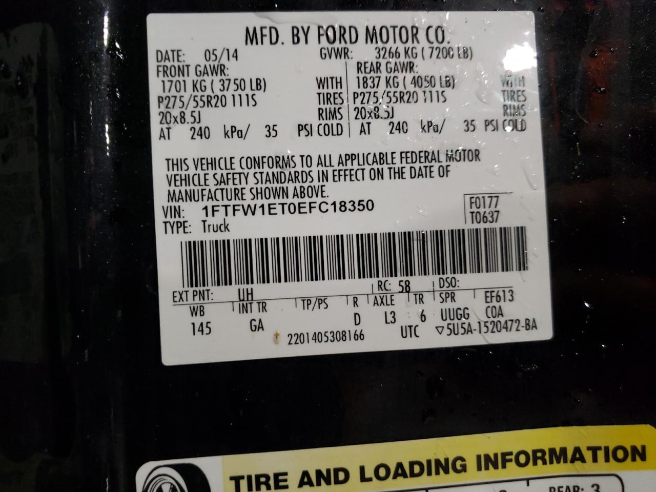 Photo 10 from auction – 2014 FORD F150 SUPER with VIN 1FTFW1ET0EFC18350